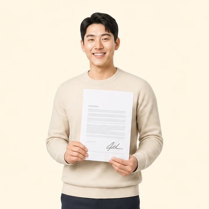 셀토스 중고차 장기렌트카 서면 견적서를 들고 있는 고객